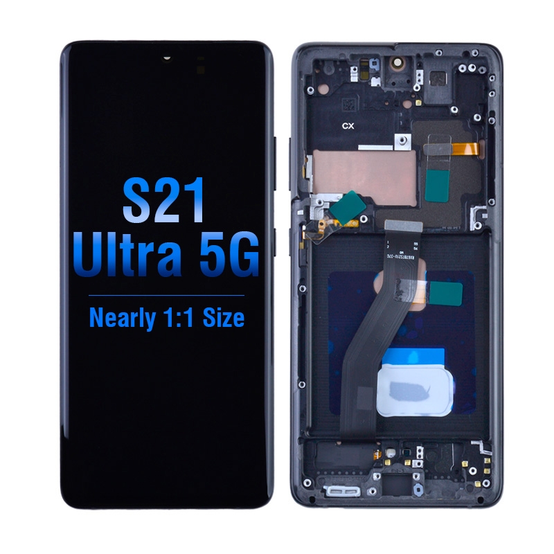 OLED Screen Digitizer with Frame Replacement for Samsung Galaxy S21 Ultra 5G G998 (Aftermarket) (Nearly 1:1 size) - Phantom Black