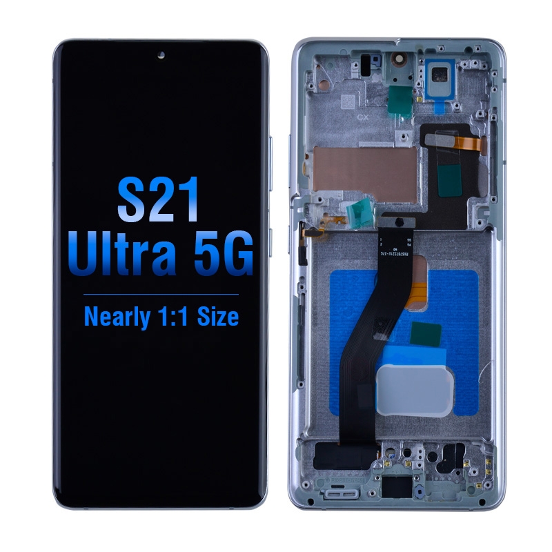 OLED Screen Digitizer with Frame Replacement for Samsung GalaxyS21 Ultra 5G G998 (Aftermarket)(Nearly 1:1 size) - Phantom Silver
