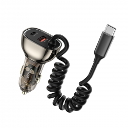  WiWU Geek 90W PD+QC Kirsite Multi-Port Fast Car Charger with Type-C Cable - Translucent Black