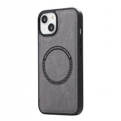  TPU Case with Leather and Wireless Charging for iPhone 15  - Gray