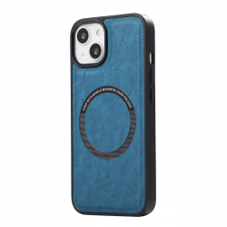  TPU Case with Leather and Wireless Charging for iPhone 15  - Blue