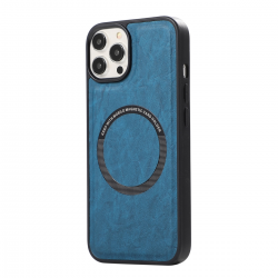  TPU Case with Leather and Wireless Charging for iPhone 15 Pro  - Blue