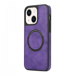  TPU Case with Leather and Wireless Charging for iPhone 15  - Purple