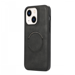  TPU Case with Leather and Wireless Charging for iPhone 15  - Black
