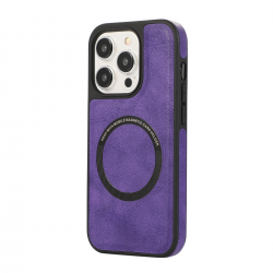  TPU Case with Leather and Wireless Charging for iPhone 15 Pro  - Purple