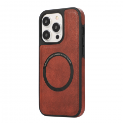  TPU Case with Leather and Wireless Charging for iPhone 15 Pro  - Red