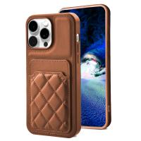  TPU Case with Leather and Card Holder for iPhone 15 Pro Max - Brown