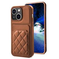 CS-TP-IP-00017BR TPU Case with Leather and Card Holder for iPhone 15 - Brown