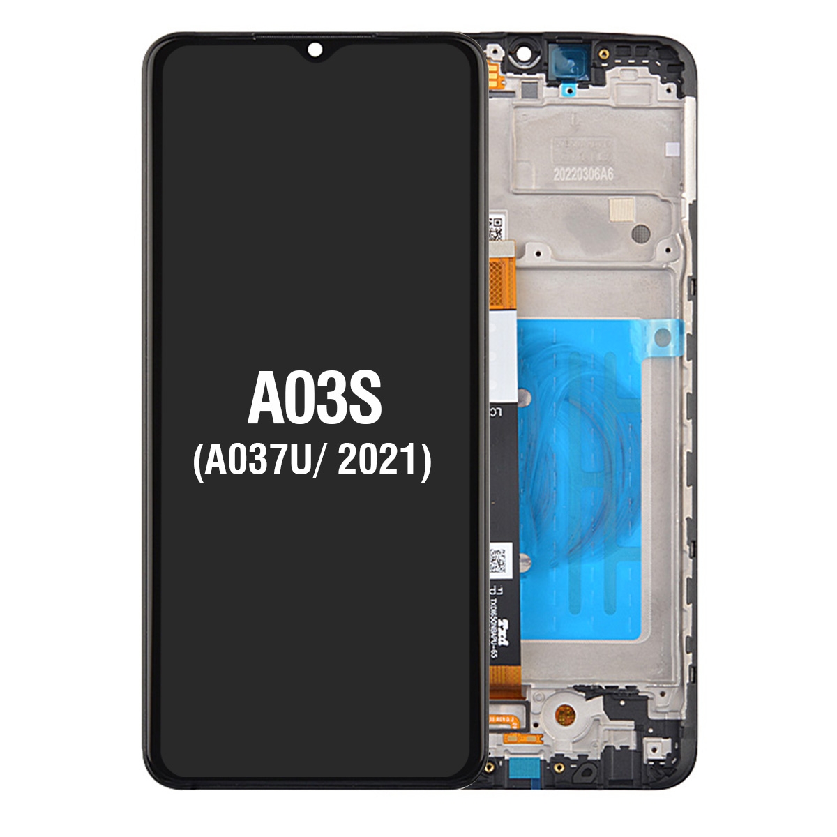 LCD Screen Digitizer Assembly Replacement With Frame for Samsung Galaxy A03S (2021) A037U (for America Version) - Black