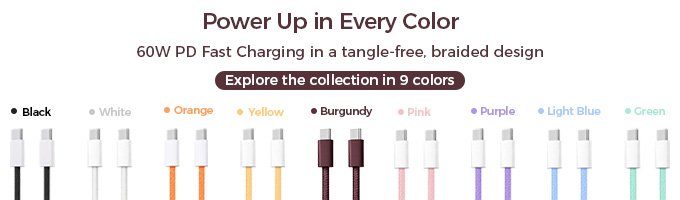 60W Fast Charging USB-C Braided Cable | 9 Color Options