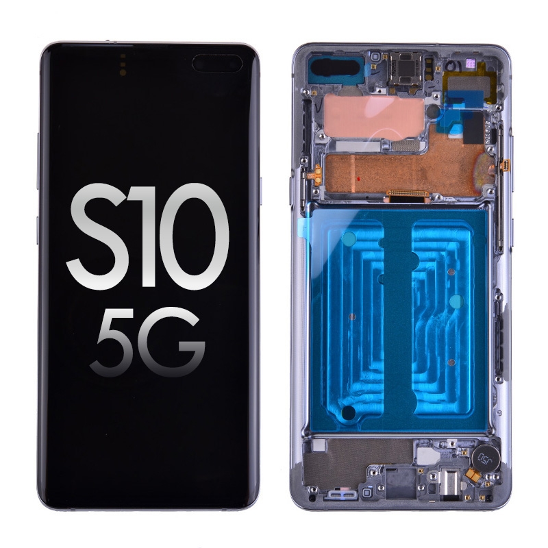 OLED Screen Digitizer with Frame Replacement for Samsung Galaxy S10 5G G977 (Premium) - Majestic Black