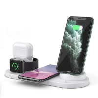 6 in 1 Rotatable Wireless Fast Charger for Apple Watch/ AirPods/ iPhone/ Micro USB Phone/ Type-C Phone - White