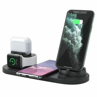  6 in 1 Rotatable Wireless Fast Charger for Apple Watch/ AirPods/ iPhone/ Micro USB Phone/ Type-C Phone - Black