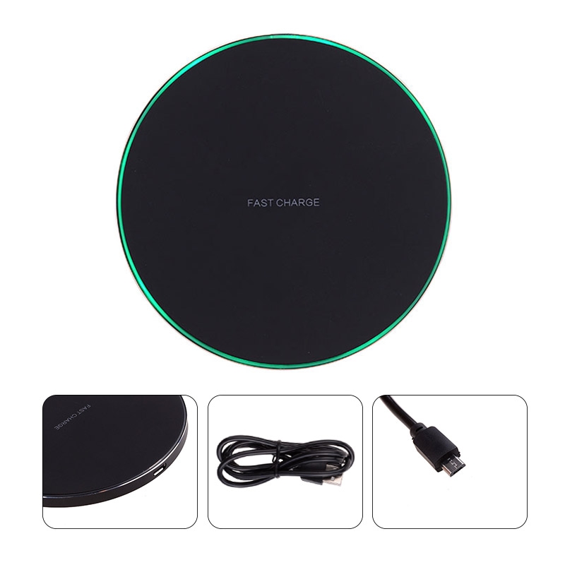 Qi Fast Wireless Charger with LED Indicator for Mobile Phone - Black