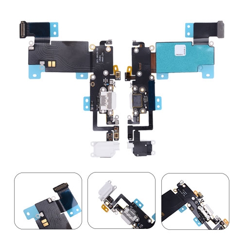 Charging Port with Flex Cable, Earphone Jack and Mic for iPhone 6S Plus (High Quality) - White