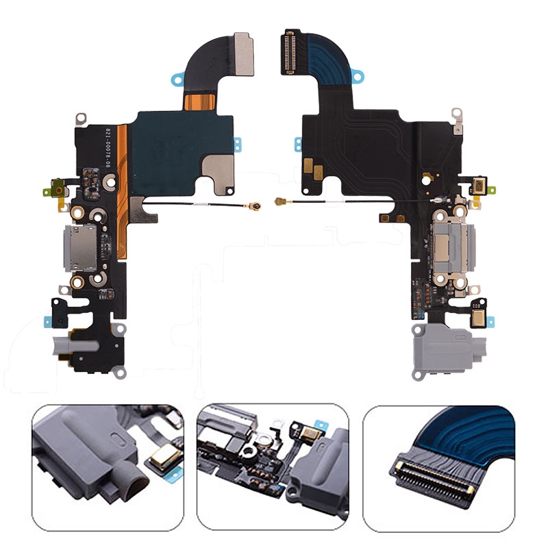 New Charging Port with Flex Cable, Headphone Jack and Microphone for iPhone 6S (High Quality) - Dark Gray