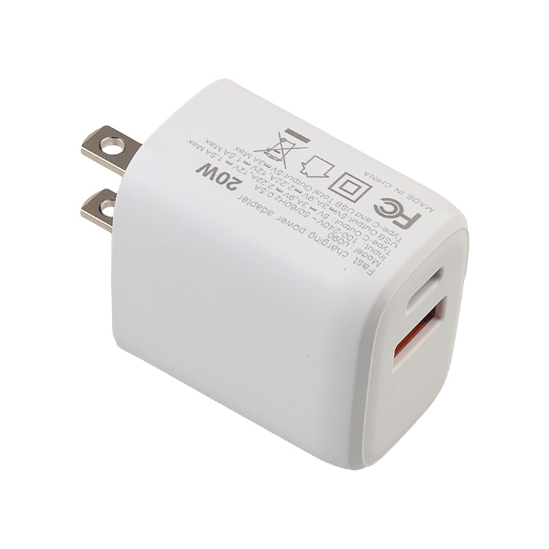 20W 2-Port Type-C & USB Fast Charger for Mobile Phone - White