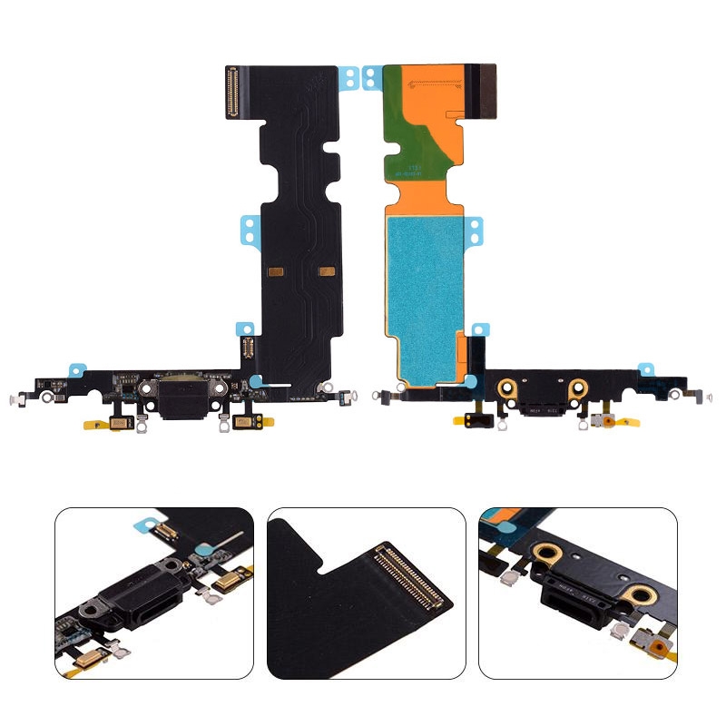 Charging Port with Flex Cable and Mic for iPhone 8 Plus (High Quality) - Black