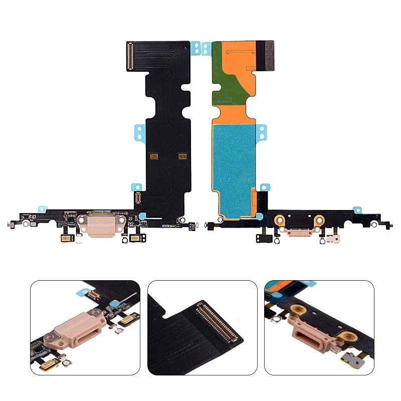Charging Port with Flex Cable and Mic for iPhone 8 Plus (High Quality) - Gold
