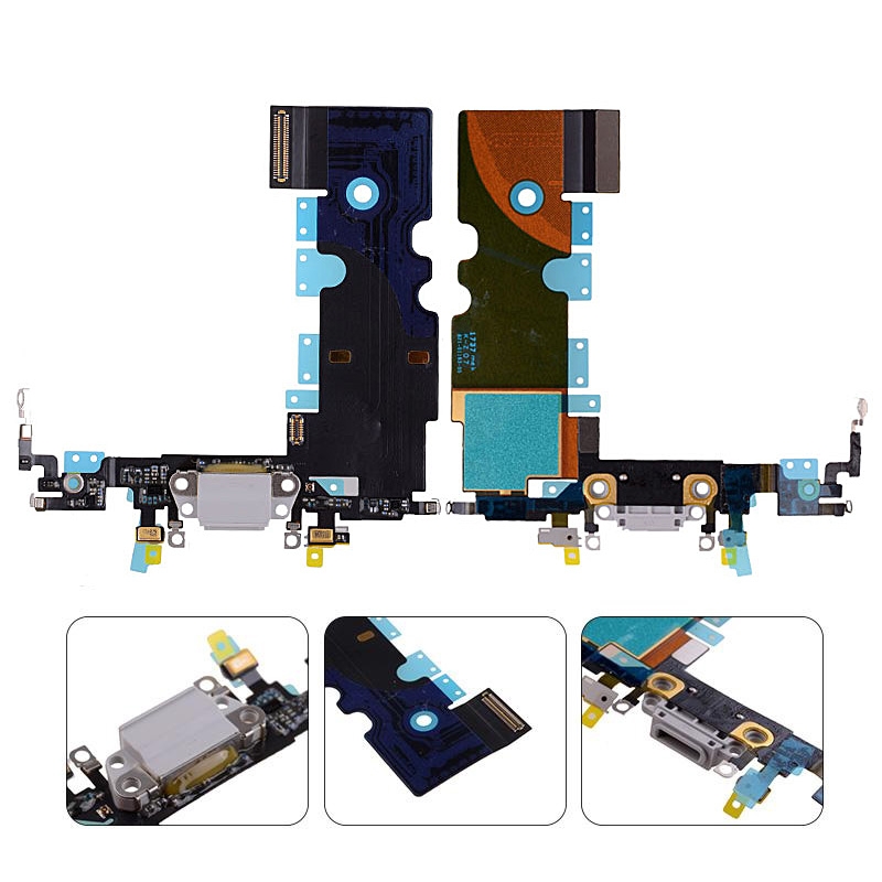 Charging Port with Flex Cable and Mic for iPhone 8 - Gray