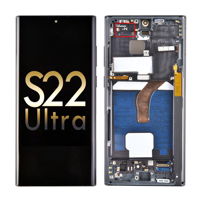 OLED Screen Digitizer Assembly with Frame for Samsung Galaxy S22 Ultra 5G S908 (for America Version)(Service Pack) - Phantom Black