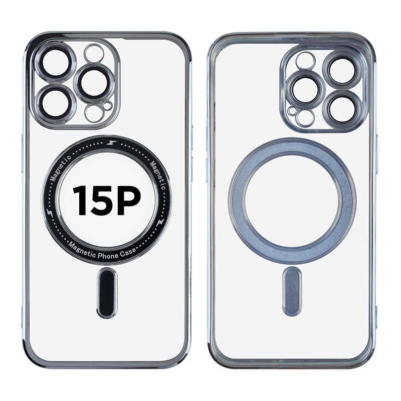 Magnetic Soft Phone Case for iPhone 15 Pro - Silver