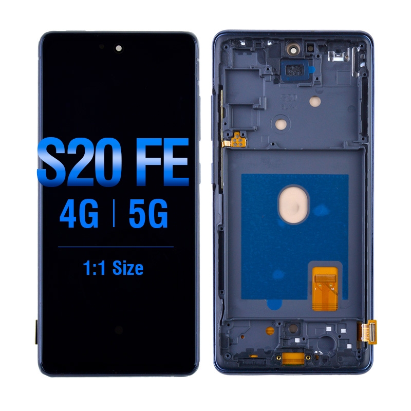 OLED Screen Digitizer with Frame Replacement for Samsung Galaxy S20 FE G780 (Aftermarket)(1:1 Size) - Cloud Navy