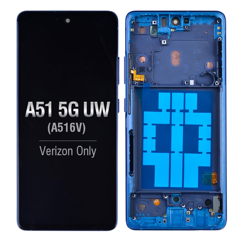 OLED Screen Digitizer Assembly with Frame for Samsung Galaxy A51 5G UW A516V (Premium) - Prism Bricks Blue