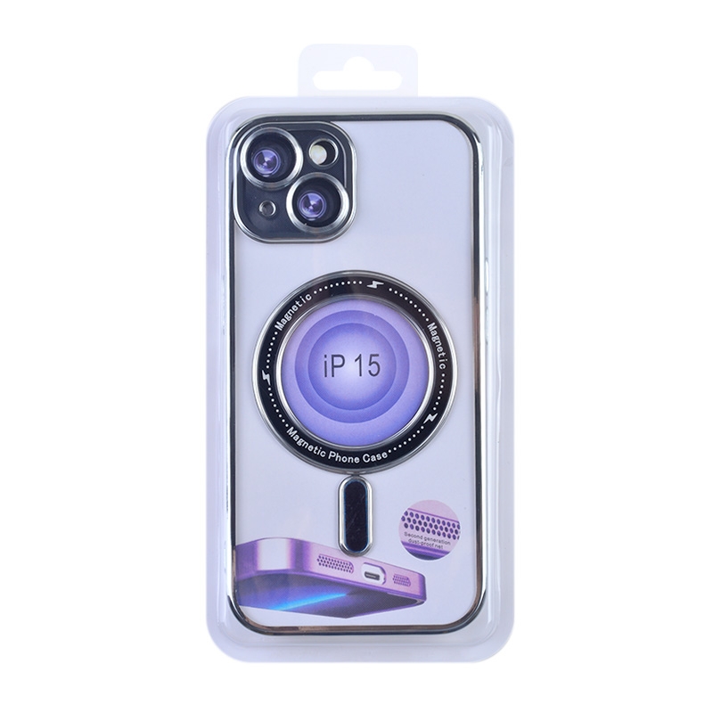Magnetic Soft Phone Case for iPhone 15 - Silver