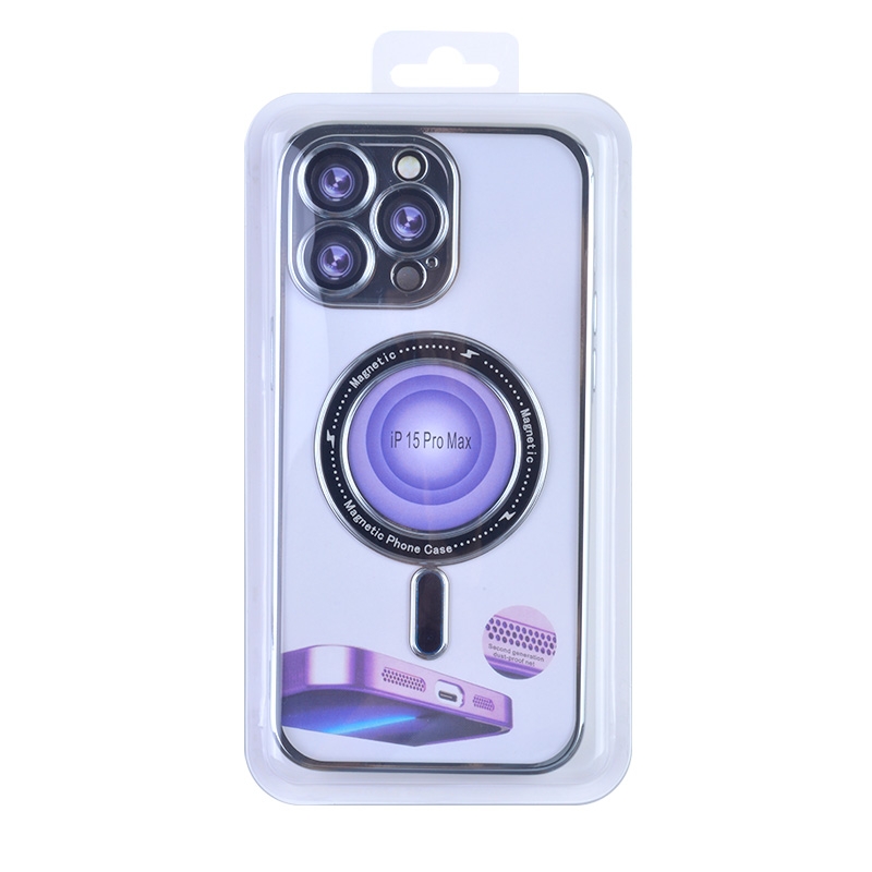 Magnetic Soft Phone Case for iPhone 15 Pro Max - Silver