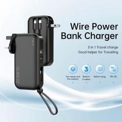  3 in 1 Power Bank (US+EU+UK Power Adaptor Plug) 10000mAh - Black