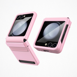  Phone Case with Hinge Protection& Kickstand& Camera Lens Protector Samsung Galaxy Z Flip 5 5G - Pink