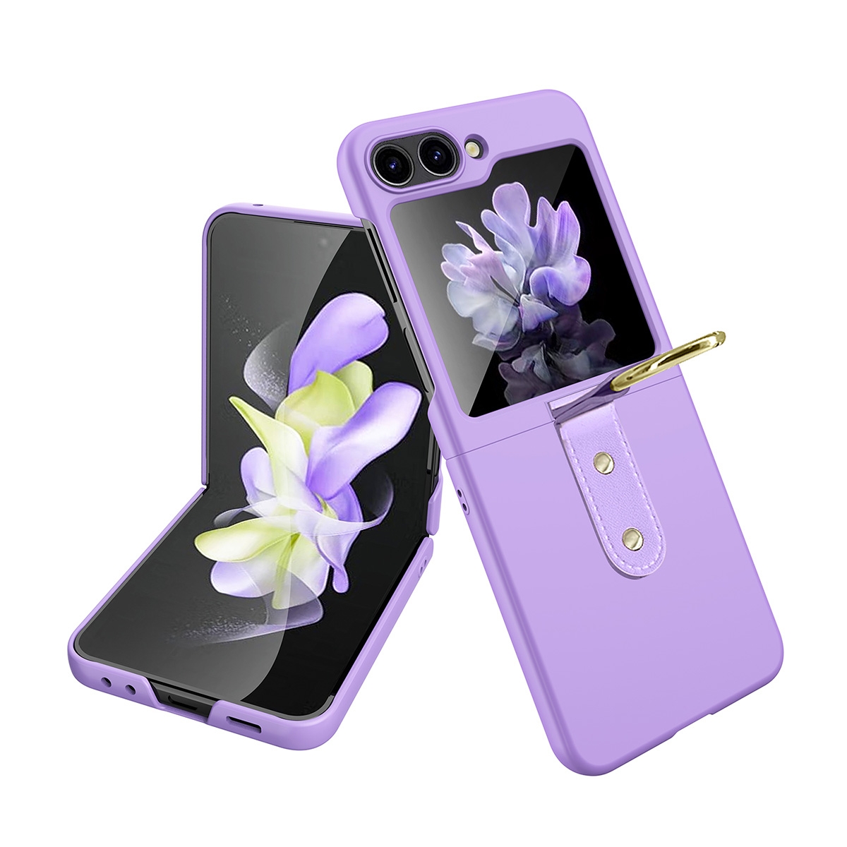 Phone Case with Ring Kickstand& Camera Lens Protector for Samsung Galaxy Z Flip 5 5G - Purple