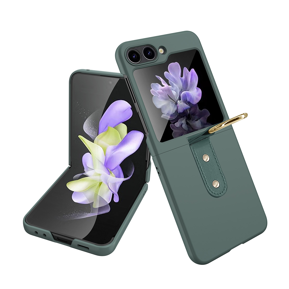 Phone Case with Ring Kickstand& Camera Lens Protector for Samsung Galaxy Z Flip 5 5G - Green