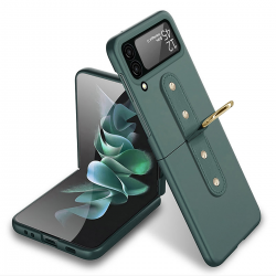  Phone Case with Ring Kickstand& Camera Lens Protector for Samsung Galaxy Z Flip 4 5G - Green