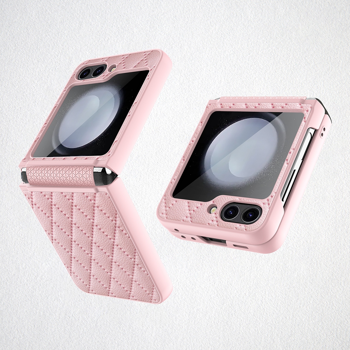 Rhomboid Leather Case with Camera Lens Protector for Samsung Galaxy Z Flip 5 5G - Pink