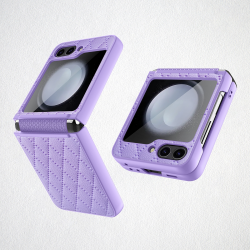  Rhomboid Leather Case with Camera Lens Protector for Samsung Galaxy Z Flip 5 5G - Purple