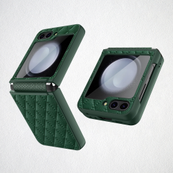  Rhomboid Leather Case with Camera Lens Protector for Samsung Galaxy Z Flip 5 5G - Green