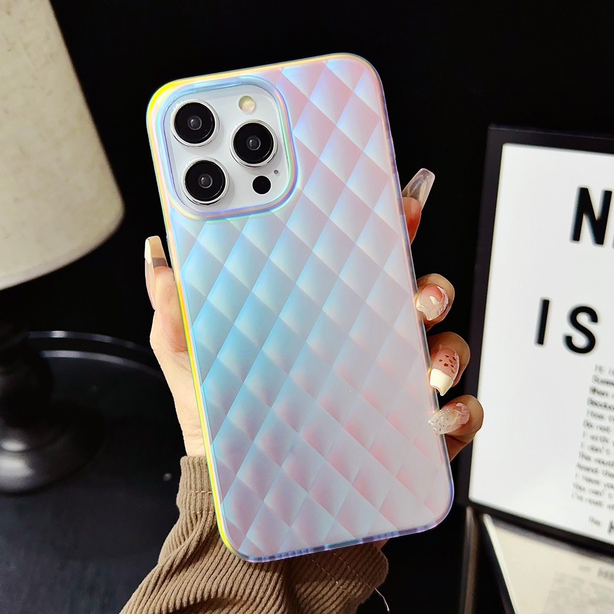 Magnetic Matte Color-changing IMD Case with Diamond Pattern for iPhone 15 Pro Max