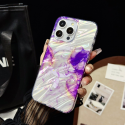  Enhanced Magnetic IMD Case with Glazed Marble Fold Pattern for iPhone 15 Pro Max - Purple