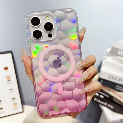  Magnetic Color-changing IMD Case with Water Cube Pattern for iPhone 15 - Pink