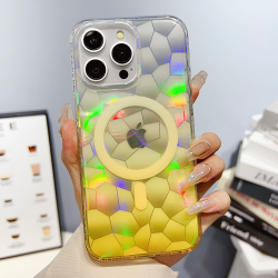  Magnetic Color-changing IMD Case with Water Cube Pattern for iPhone 15 - Yellow