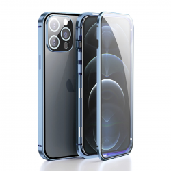  Metal Case with Front and Back Tempered Glass Protector for iPhone 15 Pro Max - Green