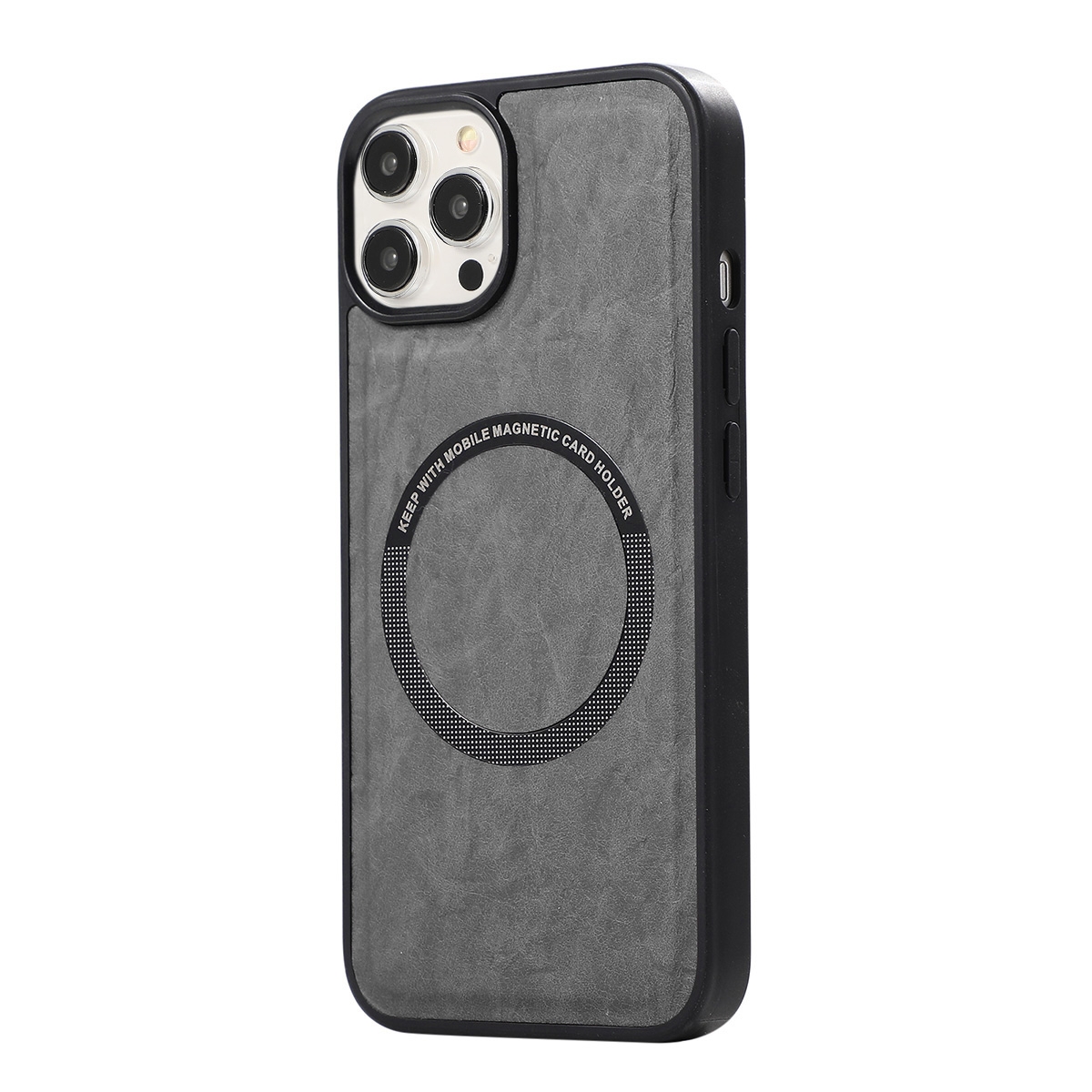TPU Case with Leather and Wireless Charging for iPhone 15 Pro  - Gray