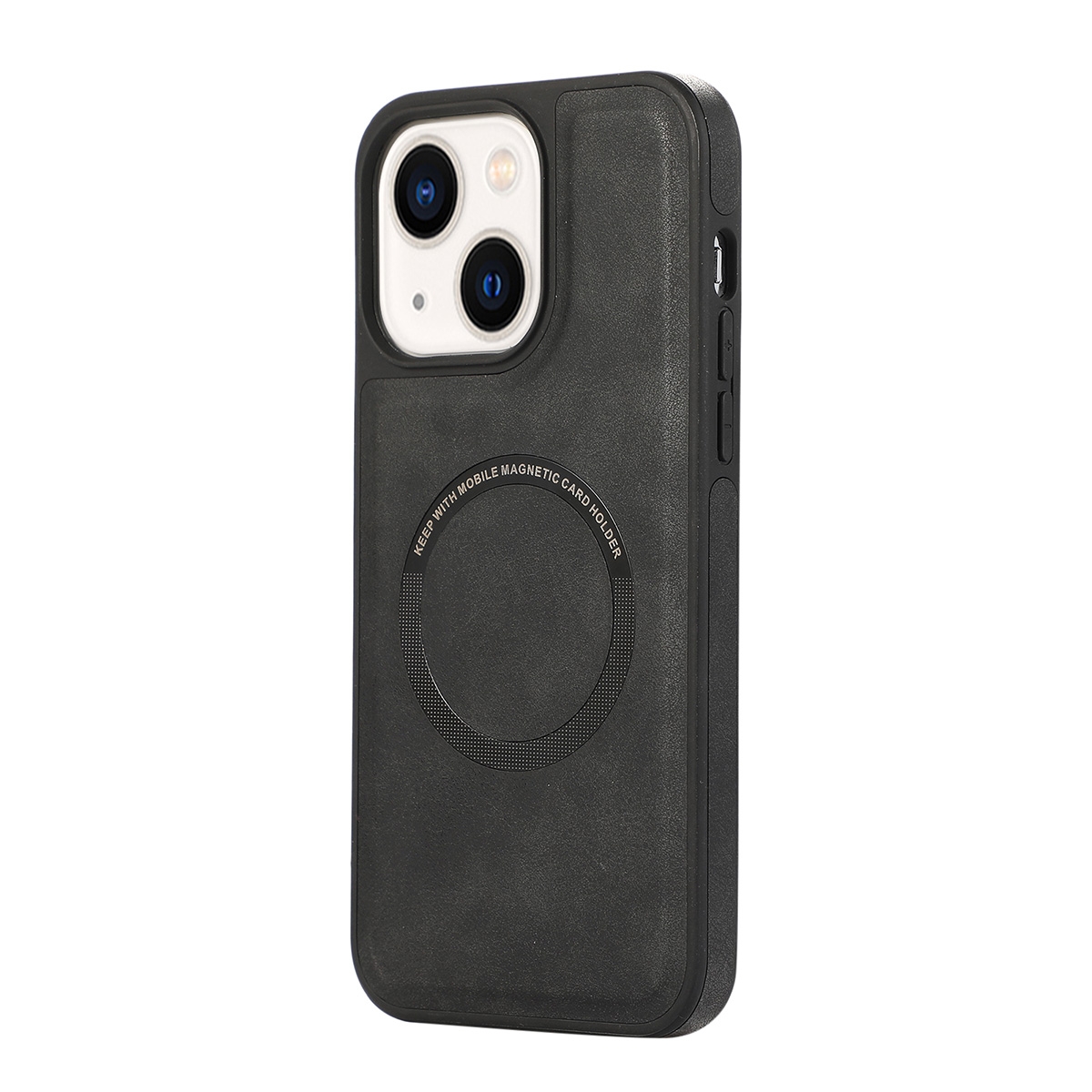 TPU Case with Leather and Wireless Charging for iPhone 15  - Black