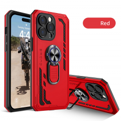  2 in 1 Protect Case with Metal Ring for iPhone 15 Pro Max - Red