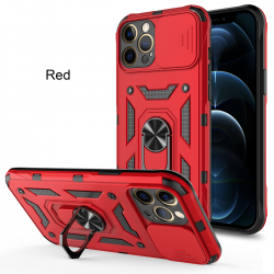  2 in 1 Protect Case with Metal Ring and Camera Protector for iPhone 15 Pro Max - Red