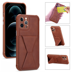  Protect Case with Leather Card Horder for iPhone 15 - Brown