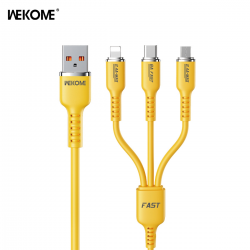  WEKOME Real Silicon 3-in-1 Super Fast Charging Data Cable (66W) - Yellow