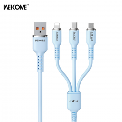  WEKOME Real Silicon 3-in-1 Super Fast Charging Data Cable (66W) - Light Blue